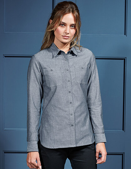Women&acute;s Organic Chambray Fairtrade Long Sleeve Shirt, Premier Workwear PR347 // PW347