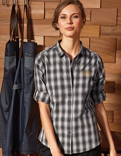 Women&acute;s Mulligan Check Cotton Long Sleeve Shirt, Premier Workwear PR350 // PW350