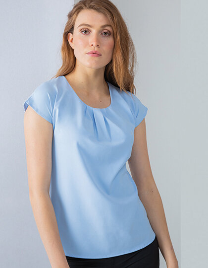 Ladies&acute; Pleat Front Short Sleeve Blouse, Henbury H597 // W597